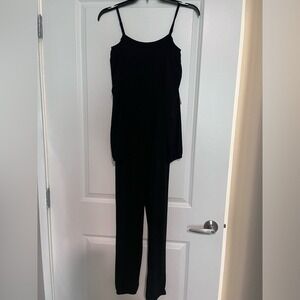 The Commons Girls Black Smocked Waist Cold Shoulder Jumpsuit Size L NWT